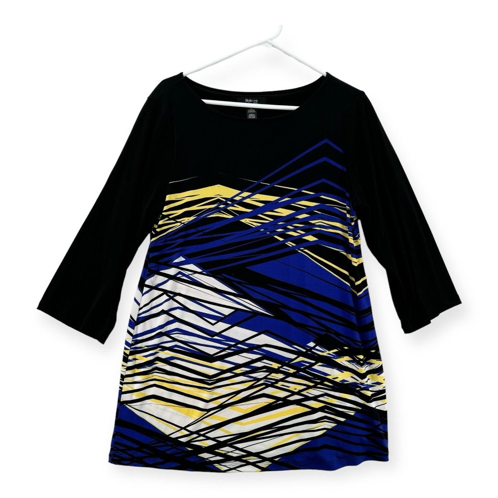 Style & Co Top Womens Size Petite XL 3/4 Sleeve Stretch Graphic Print NEW